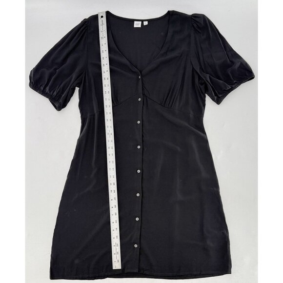 GAP Women’s Black Puff Sleeve Button Mini Dress Size L Preppy Normcore Simple - Picture 9 of 12